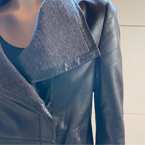 Andrew Marc Women's Asymmetrical shawl collar  Leather Jacket with wool lining - Picture 3 of 12